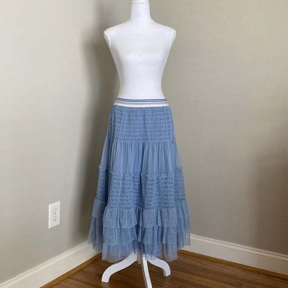 Maeve Dresses & Skirts - Lovely Blue Skirt with Retro Elastic Waistband & Layered Ruffles